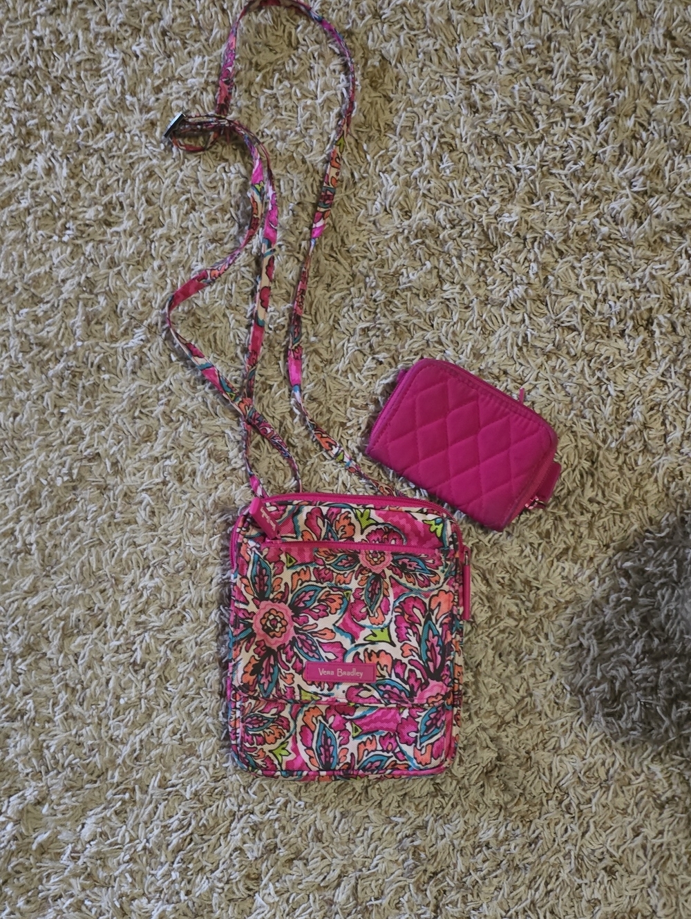 Vera Bradley Hot Pink Floral Quilted Crossbody with Coin Pouch